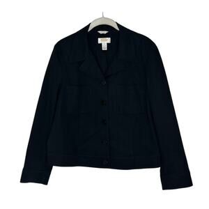 TALBOT'S Women's Black Button Up Cotton Blend Jean Crepe Jacket Petite Sz 12